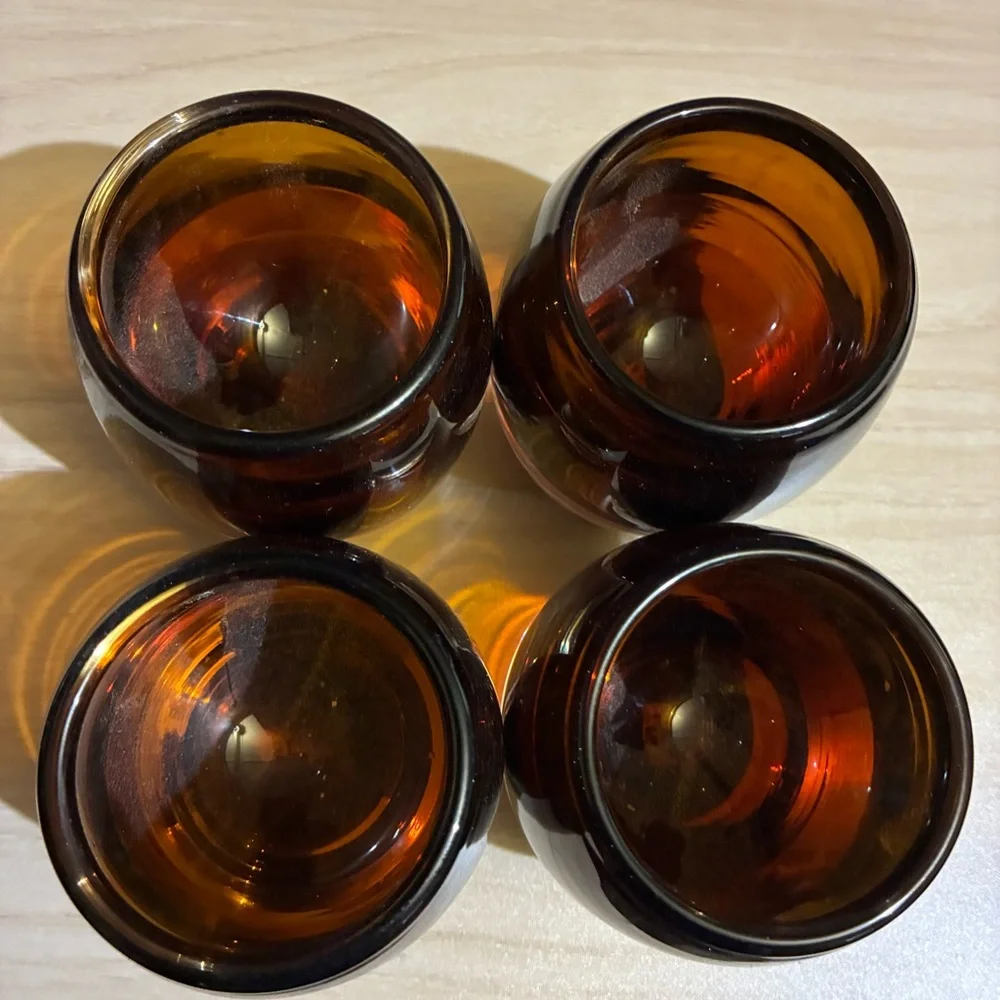 4 Crate & Barrel Diva Amber Topaz Votive Tea Light Candle Holders Set 3 1/4” Vtg